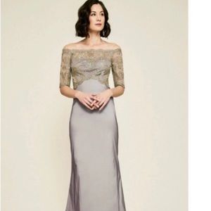 Tadashi Shoji Winston off-the-shoulder taffeta high-low cocktail dress, size 6.